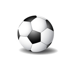 Obraz premium Classic Black and White Soccer Ball Isolated on White Background with Subtle Shadow, Perfect for Sports, Game, Team, and Fitness Concepts, Ideal for Websites, Banners, and Educational Materials