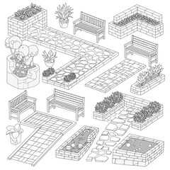 Garden Elements Line Art Collection garden bench planter box