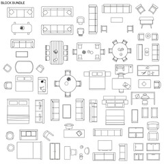 Furniture Collection Top View Line Drawings interior design