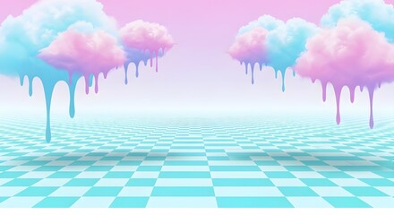 Pastel Melting Clouds on Checkerboard Sky