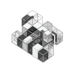 Isometric view of a modular cube structure vector illustration