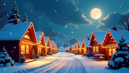 Naklejka premium A quiet snowy street with houses and winter atmosphere