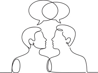 Minimalist Single Line Drawing of Two Figures in Profile – Vector Illustration