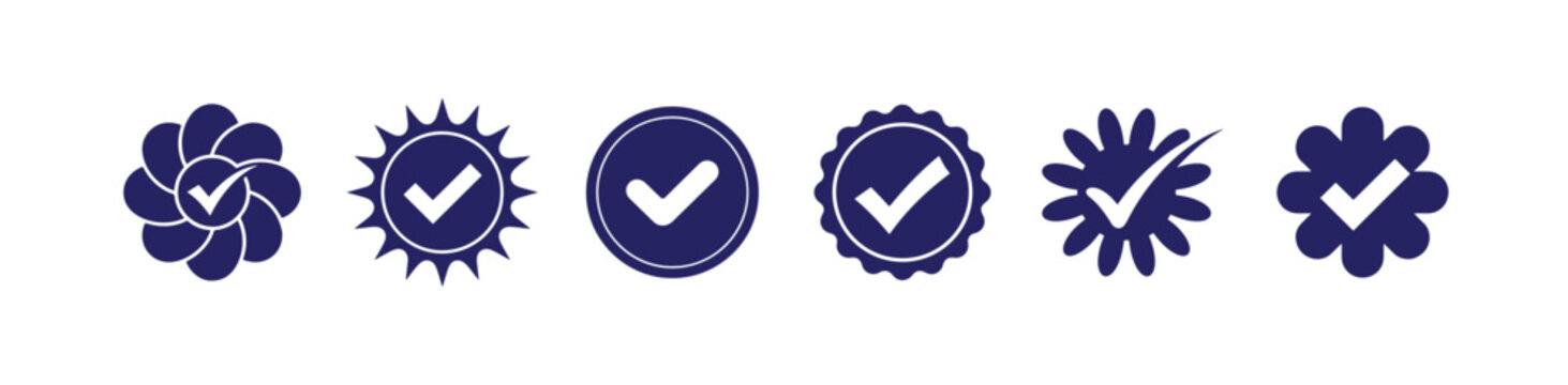 Collection of verification check marks and certification symbols suitable for trust and premium status icons