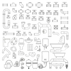 Plumbing Fixtures and Pipes Collection whisk vector