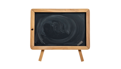 Small wooden easel with a black chalkboard and chalk residue