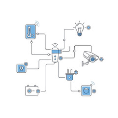 Smart home device network diagram with icons and connections