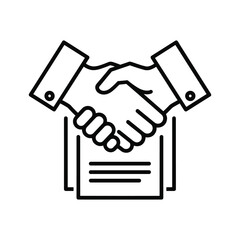 Handshake over document isolated on symbolizing agreement, partnership, and business deal in vector format