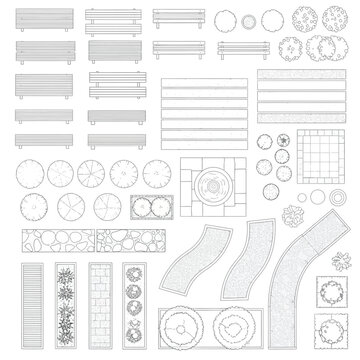 Top view architectural elements for landscape design