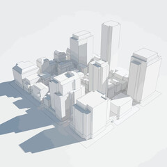 3D architectural model of a city skyline 3D model