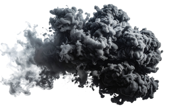 Large, Dramatic Black and Grey Ink Cloud Under Water or Explosion Smoke, Isolated - Cut Out Element