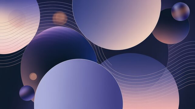 Abstract futuristic background with glowing gradient spheres and wavy lines.