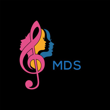 Creative Feminine Music Logo with Treble Clef and Colorful Female Silhouettes &ndash; MDS  Later Logo, Beauty and Art Concept
