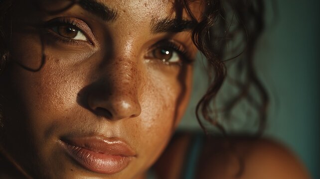 Extrem Closeup of a beautiful woman, she is doing workout