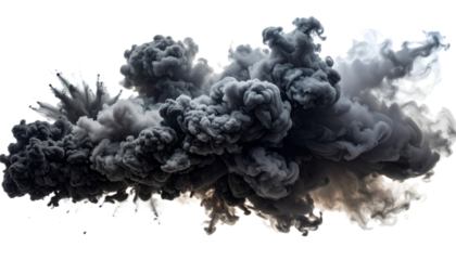 Massive Dark Gray and Black Smoke Cloud Explosion Effect, Isolated on Transparent Background - Cut Out