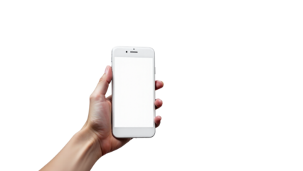 A person holding a white cell phone, suitable for use in technology or modern lifestyle scenes