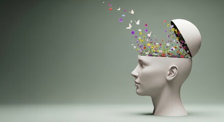 Abstract representation of ideas and creativity escaping a human head