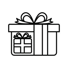 Outline icon of a large gift box with a smaller present inside isolated on