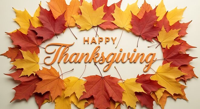 Celebrate Gratitude Golden and Red Maple Leaves Form a Joyful Thanksgiving Wreath Display