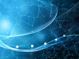 Abstract glowing blue digital network sphere with interconnected lines and nodes representing global data connections and futuristic technology