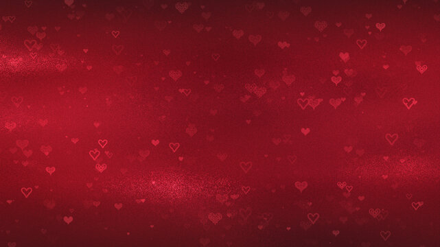 Randomly scattered and floating small hearts pattern, Rough canvas texture background in a deep maroon red color, Romantic and celebratory mood for love and Valentine's Day
