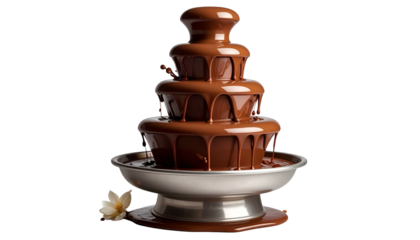 Chocolate fountain flows down tiers