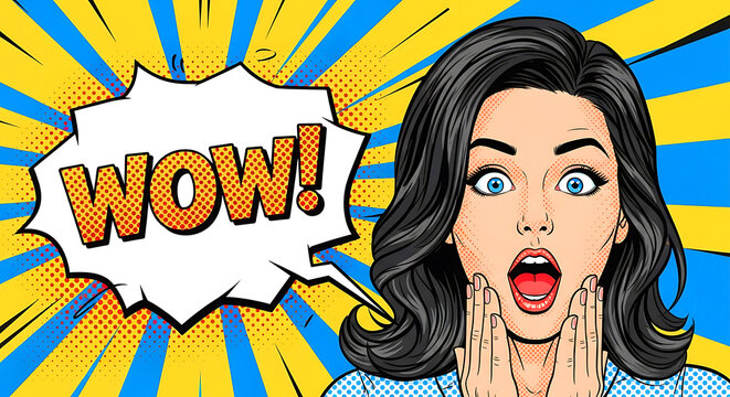 A Girl wow on Comic retro background 