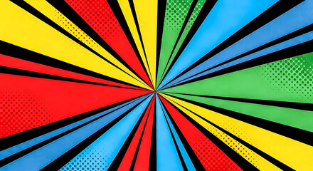 Vibrant Comic Burst Background, Pop Art Explosion Design, Colorful Retro Flat funny Pattern background.