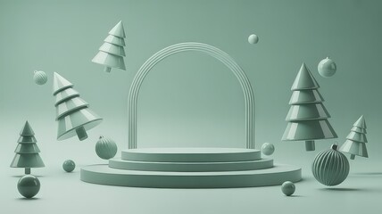 Minimalist Christmas Tree and Ornament 3D Render Keywords: Christmas tree, ornament, 3D render