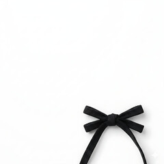 Close up of a small black velvet bow tied neatly against a stark white background, isolated on white background