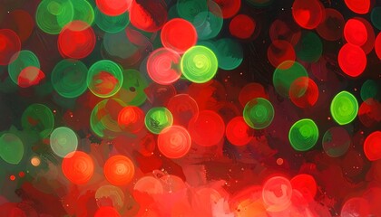 Festive Abstract Background of Red and Green Bokeh Lights with Artistic Flair
