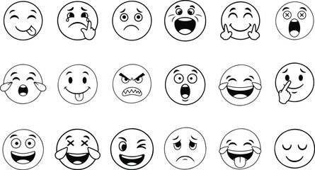 Collection of hand drawn cartoon emoji face expressions