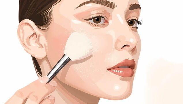 Achieve flawless skin with a makeup artist applying powder for a radiant glow, perfect for beauty campaigns and cosmetic promotions showcasing techniques