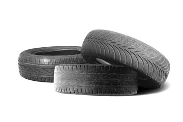 old worn damaged tire isolated