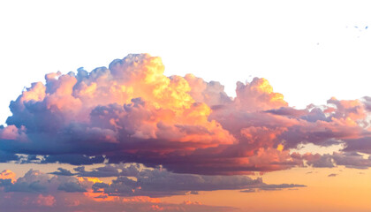 Dramatic Cumulus Clouds Illuminated by Golden Sunset or Sunrise Light, Isolated on Transparent Background - Cut Out