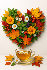 Warm Autumn Embrace Floral Heart and Tea
