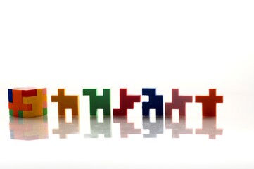 Fototapeta premium Colorful rubber blocks on white background.