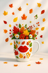 Cozy Autumn Mug With Vibrant Fall Foliage And Berries