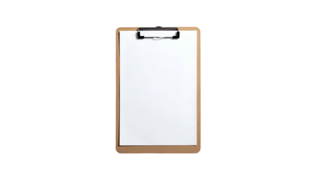 Clip board with blank white paper, centered on black