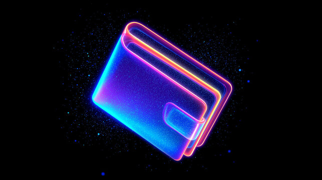 Digital Wallet Holographic Icon - Modern Fintech Crypto Payment Symbol Glowing Futuristic Design - Powered by Adobe
