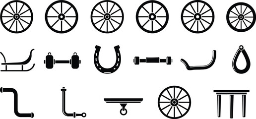 Vintage western carriage and horse equipment silhouette collection © MdAyubAli