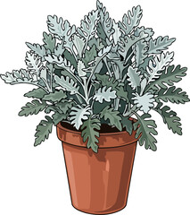 whispers of silver modern planter art for calm, refined interior aesthetics, isolated on transparent background