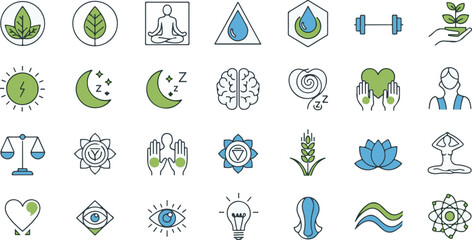 Holistic icons set isolated on white background