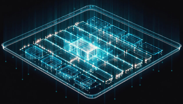 Digital Circuitry Blueprint: Futuristic digital schematic displaying a complex network of interconnected circuits, radiating an aura of technological prowess.