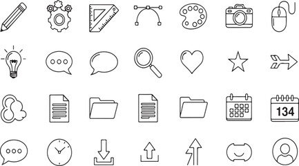 Creative inking icon set with various artistic tools isolated on white background