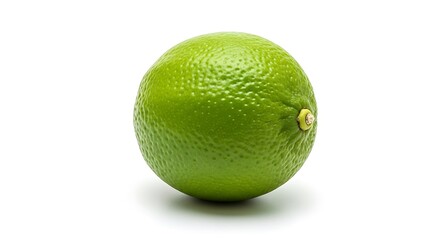 Single fresh green lime fruit isolated on white background