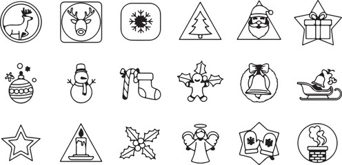 Christmas line art icon set isolated on white background