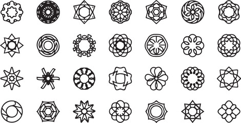 Nucleus and fat cell line art icons set isolated on white background