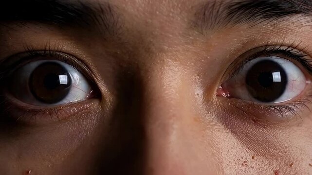 An Intense Close-Up of Wide Eyes Capturing Surprise and Emotion, Revealing Minute Details and Expressions Through a Lively, Engaging Lens Perspective