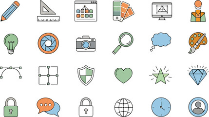 Clean and modern icon set for digital design isolated on white background